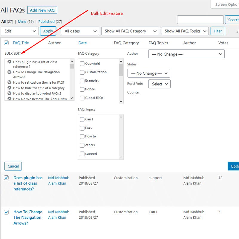 FAQ Bulk Edit Settings